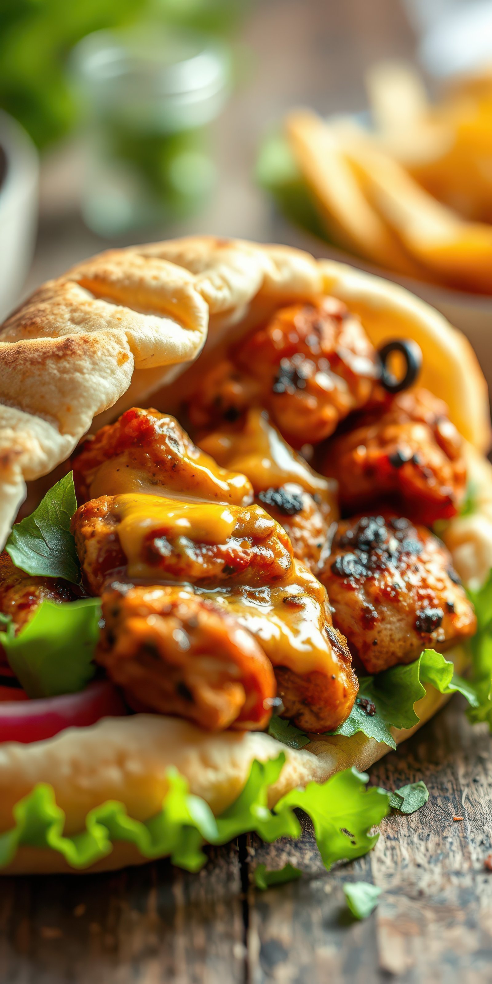 Delicious chicken sandwich with melted cheese and fresh toppings served in a cozy setting